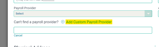 Client Details - Add Payroll Provider