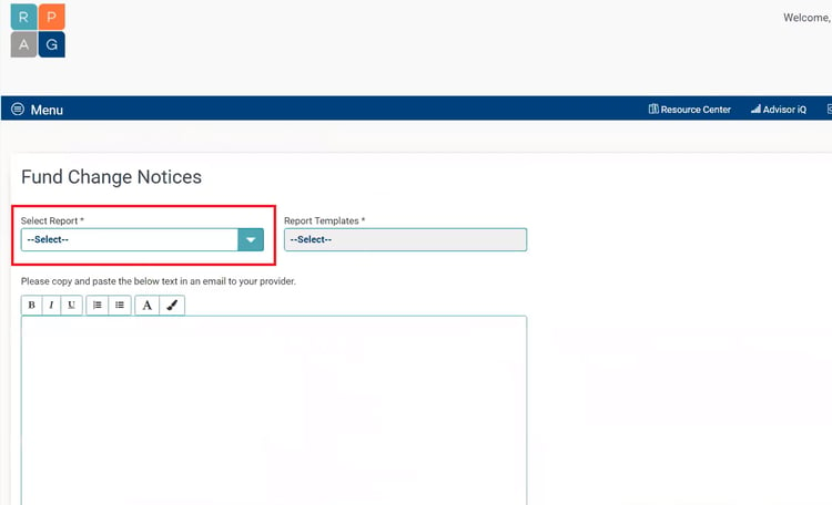 Fund change notices - Select Report