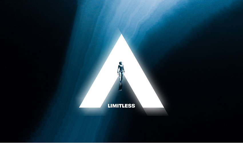Limitless logo with a person underwater swimming up