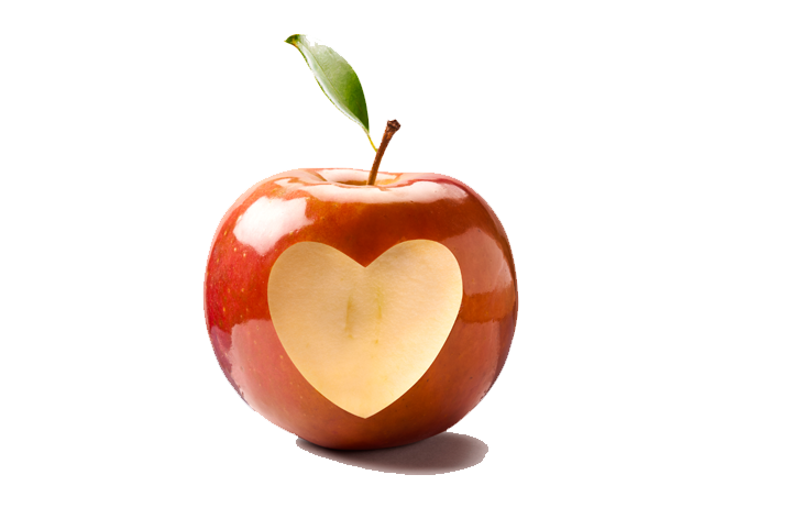 Apple with a heart shaped bite removed