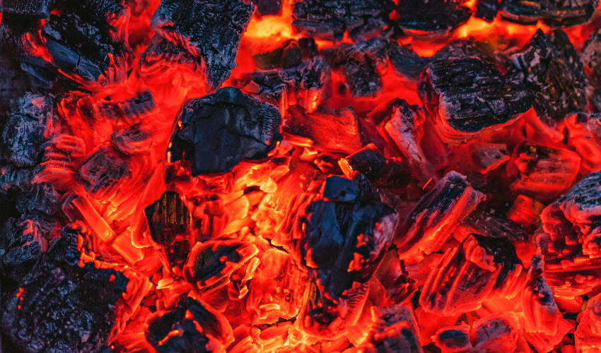 hot coals on fire