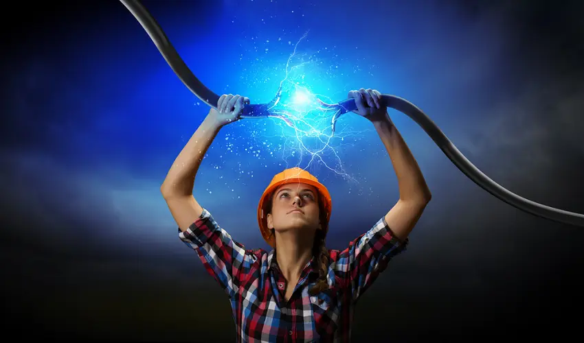 woman holding electricity cable above head