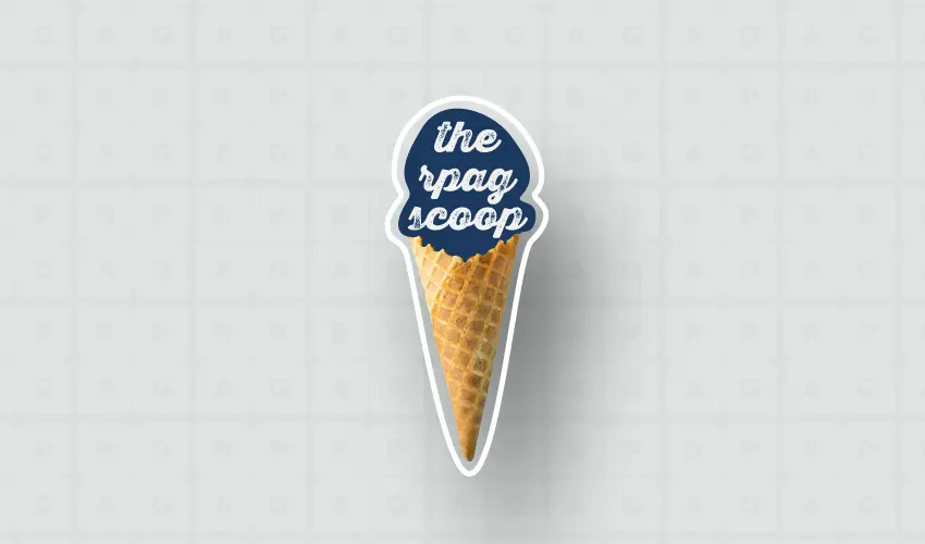 dark blue ice cream cone on a frosty rpag logo patterned background