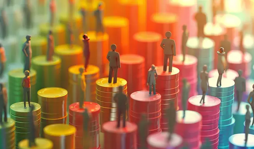 People standing on coins